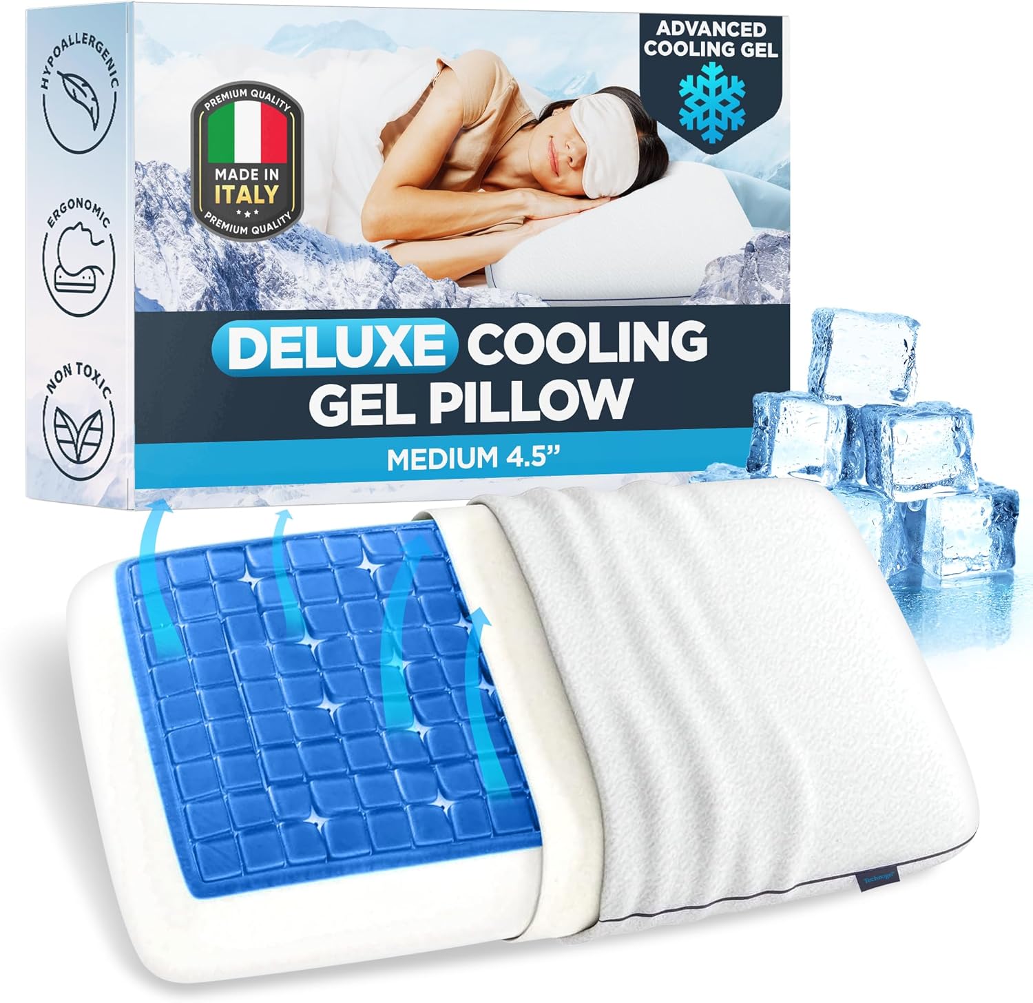 Technogel Deluxe Cooling Gel Pillow - Patented Cooling Technology, Odorless Memory Foam – Breathable Ergonomic Support for Side & Back Slee…