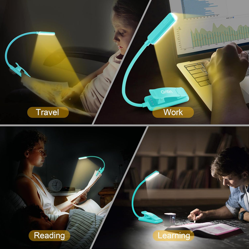 Gritin 9 LED Rechargeable Book Light for Reading in Bed - Eye Caring 3 Color Temperatures, Stepless Dimming Brightness,80 Hrs Runtime…