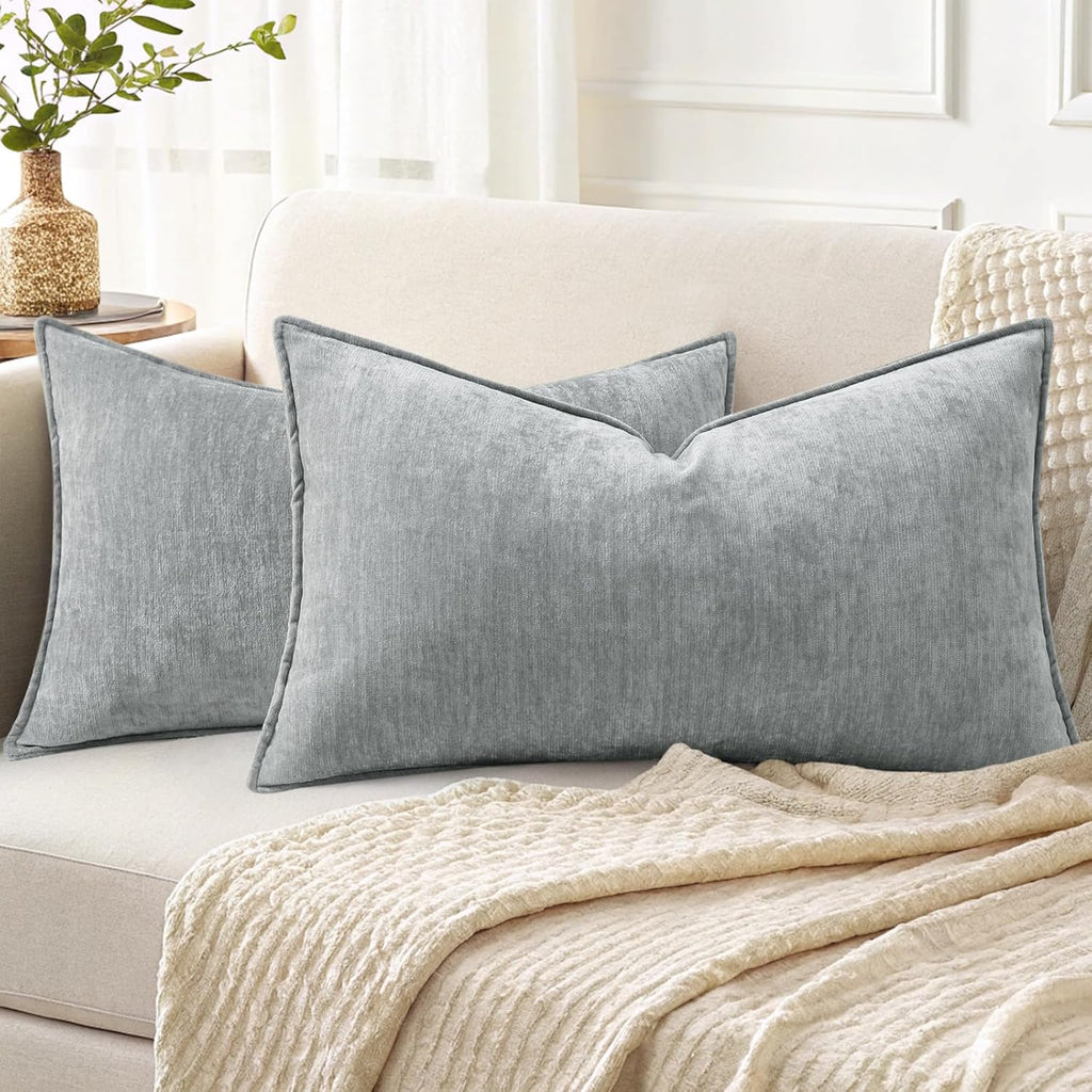 decorUhome Summer Couch Throw Pillow Covers 12x20 Set of 2, Decorative Soft Velvet Modern Cozy Chenille Lumbar Pillow Cases with Elegant De…