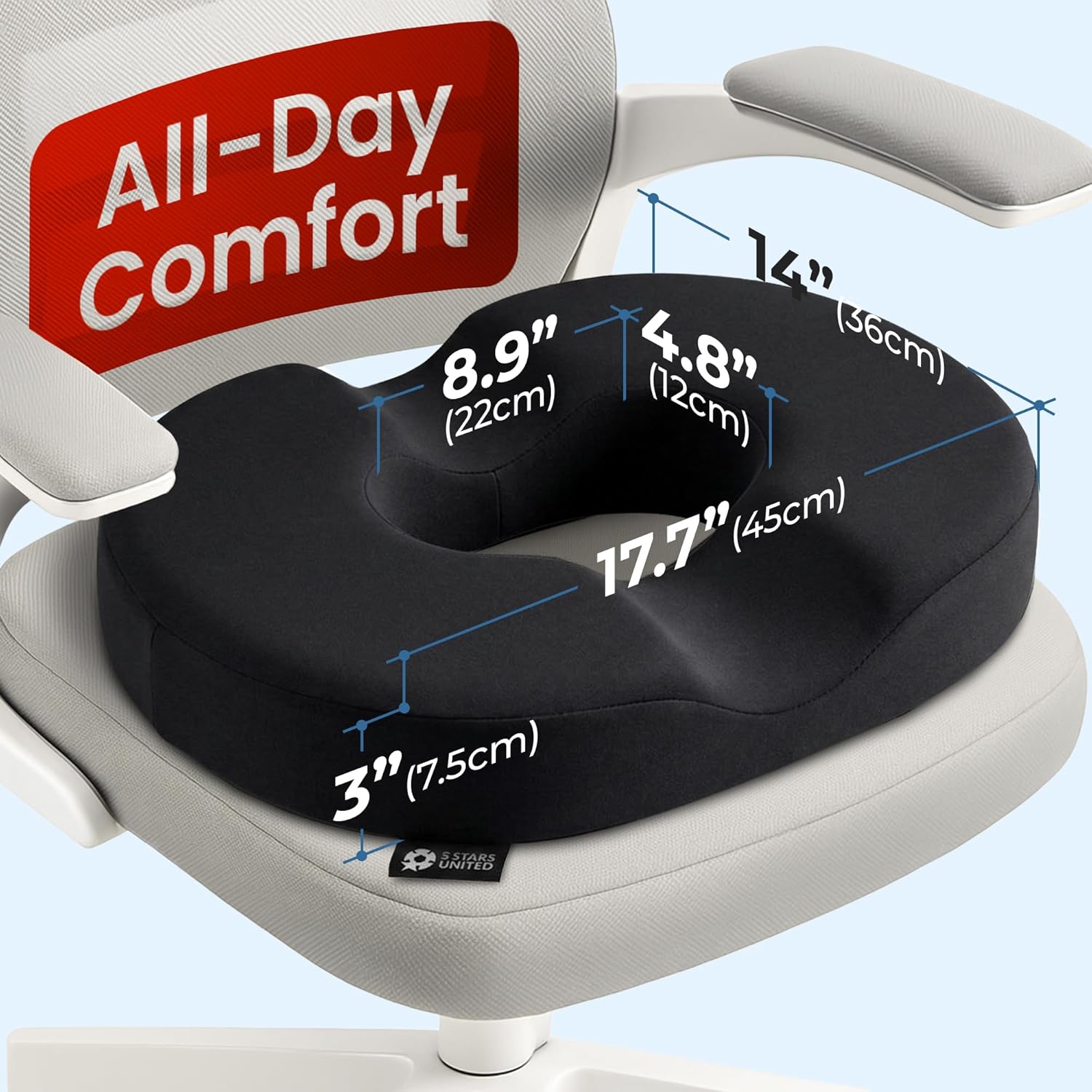 5Starsunited 5 STARS UNITED Donut Pillow Hemorrhoid Tailbone Cushion – Large Floor Cushion for – Coccyx, Prostate, Sciatica, Pelvic Floor,…