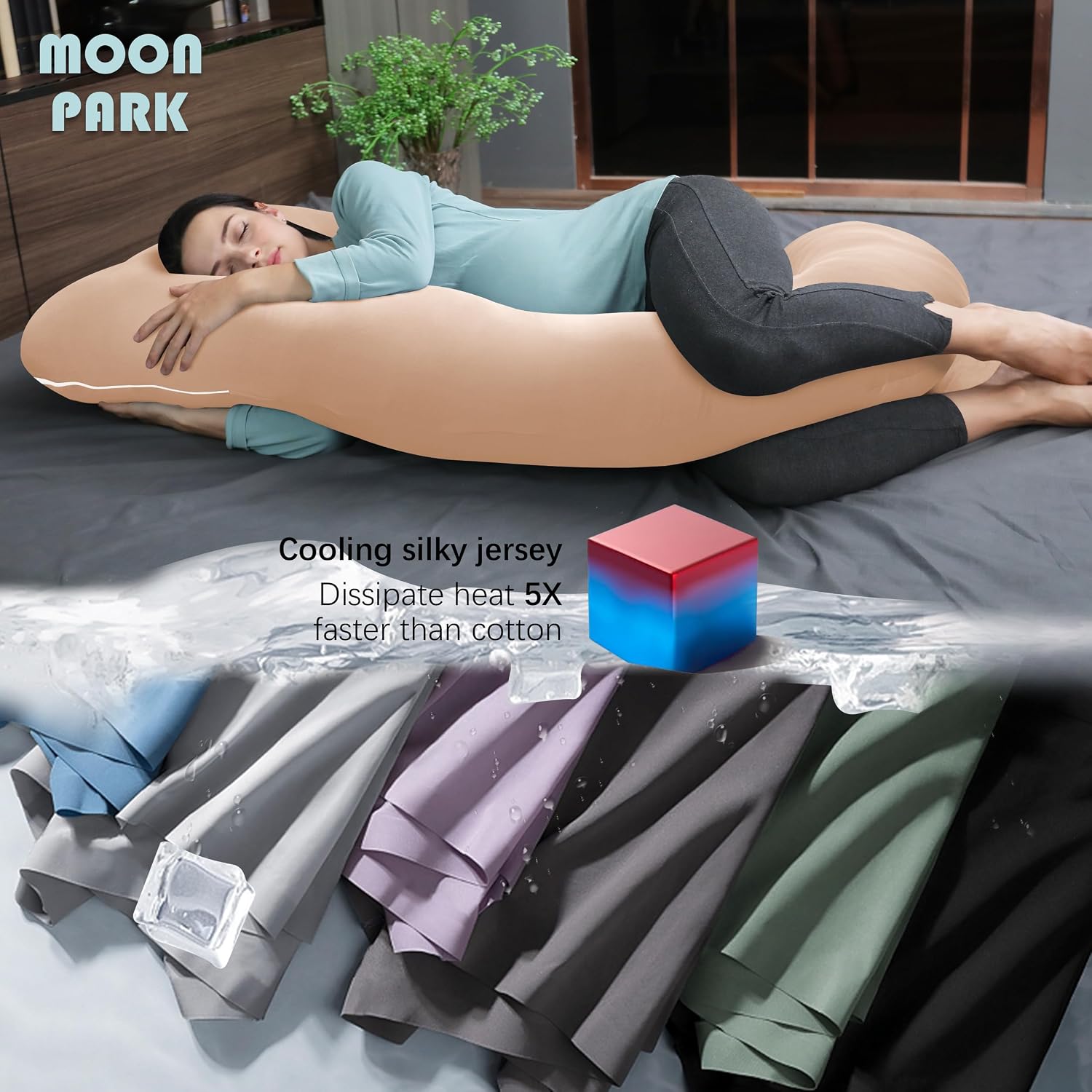 Moonpark MOON PARK Pregnancy Pillows for Sleeping - U Shaped Full Body Maternity Pillow with Removable Cover - Support for Back, Legs, Bell…