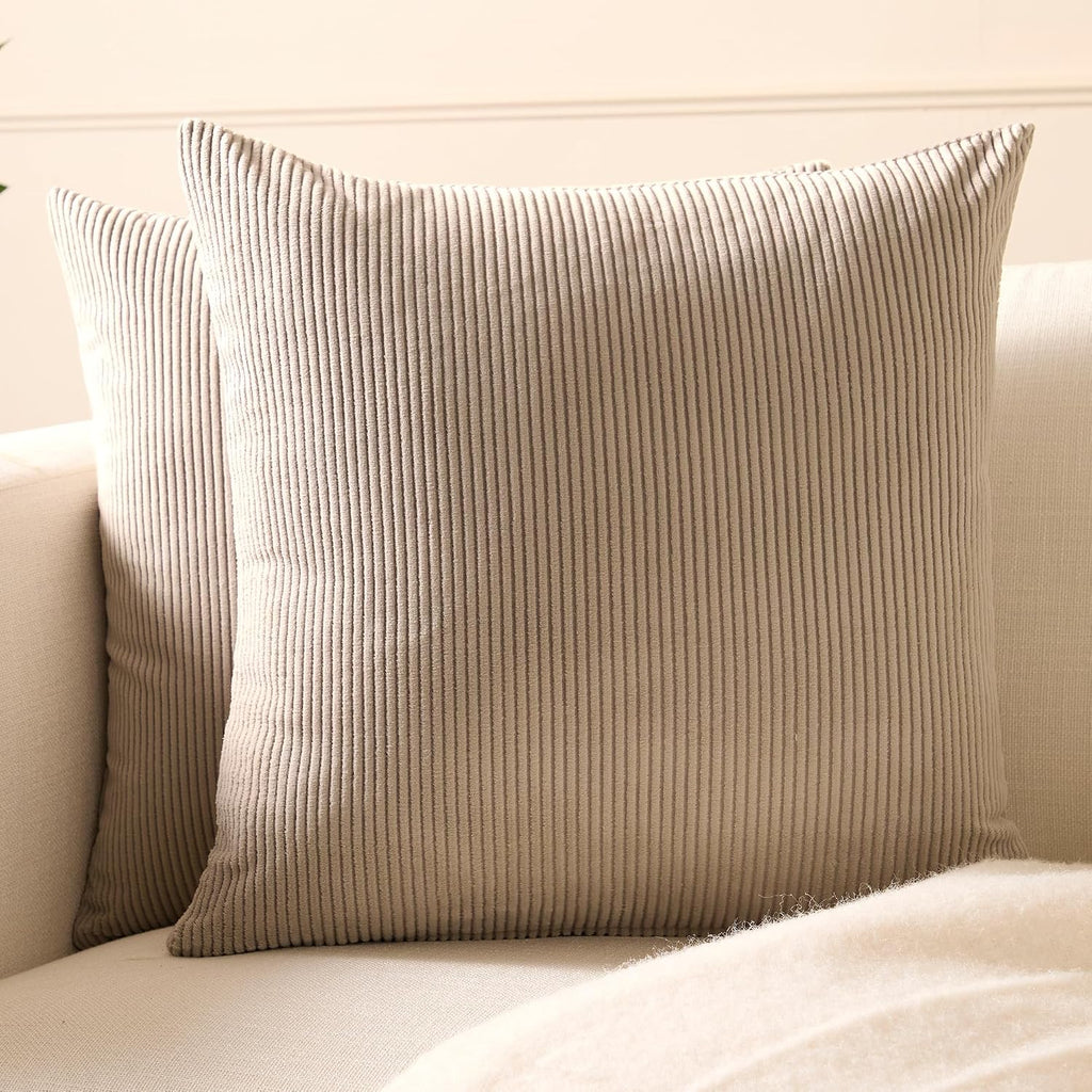 EncasaXO Encasa XO Corduroy Throw Pillows Covers 20"x20", Set of 2 Soft Textured Striped Boho Pillow Covers | Decorative and Cozy Cushion C…