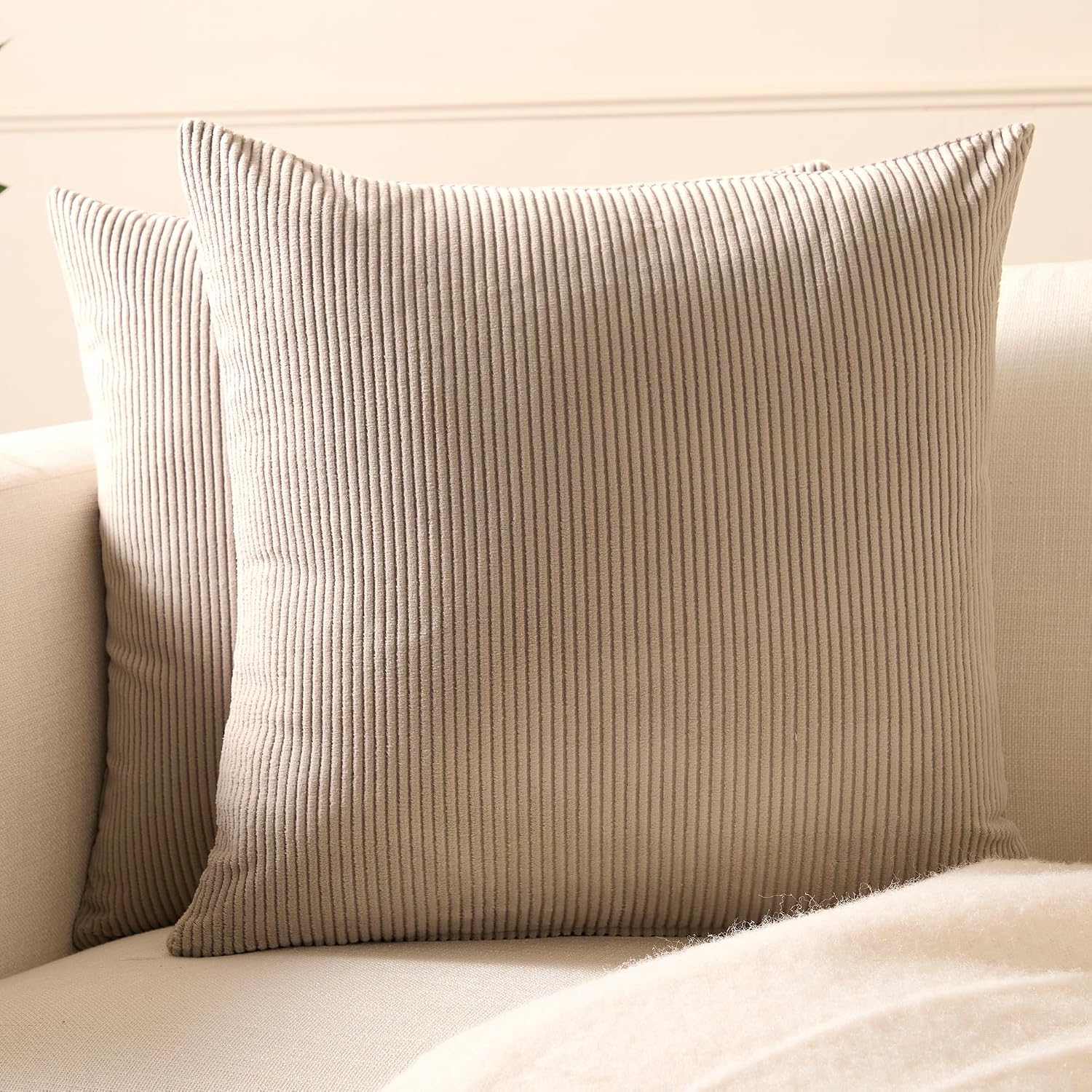 EncasaXO Encasa XO Corduroy Throw Pillows Covers 16"x16", Set of 2 Soft Textured Striped Boho Pillow Covers | Decorative and Cozy Cushion C…