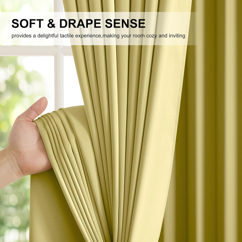 Nicetown 100% Blackout Curtains for Patio Sliding Glass Door, Paler Yellow W52 x L84 Set of 2 Light Blocking & Soundproof Drapes, Rod Pocket…
