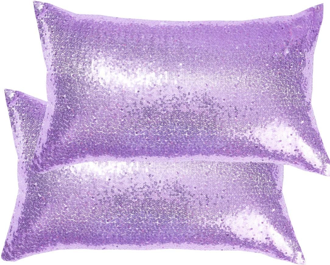 Poise3EHome 12x20inches Sequin Throw Pillow Covers Decorative Pillow Covers for Couch, Bed, Living Room, Christmas (Lavender, 2PCS)