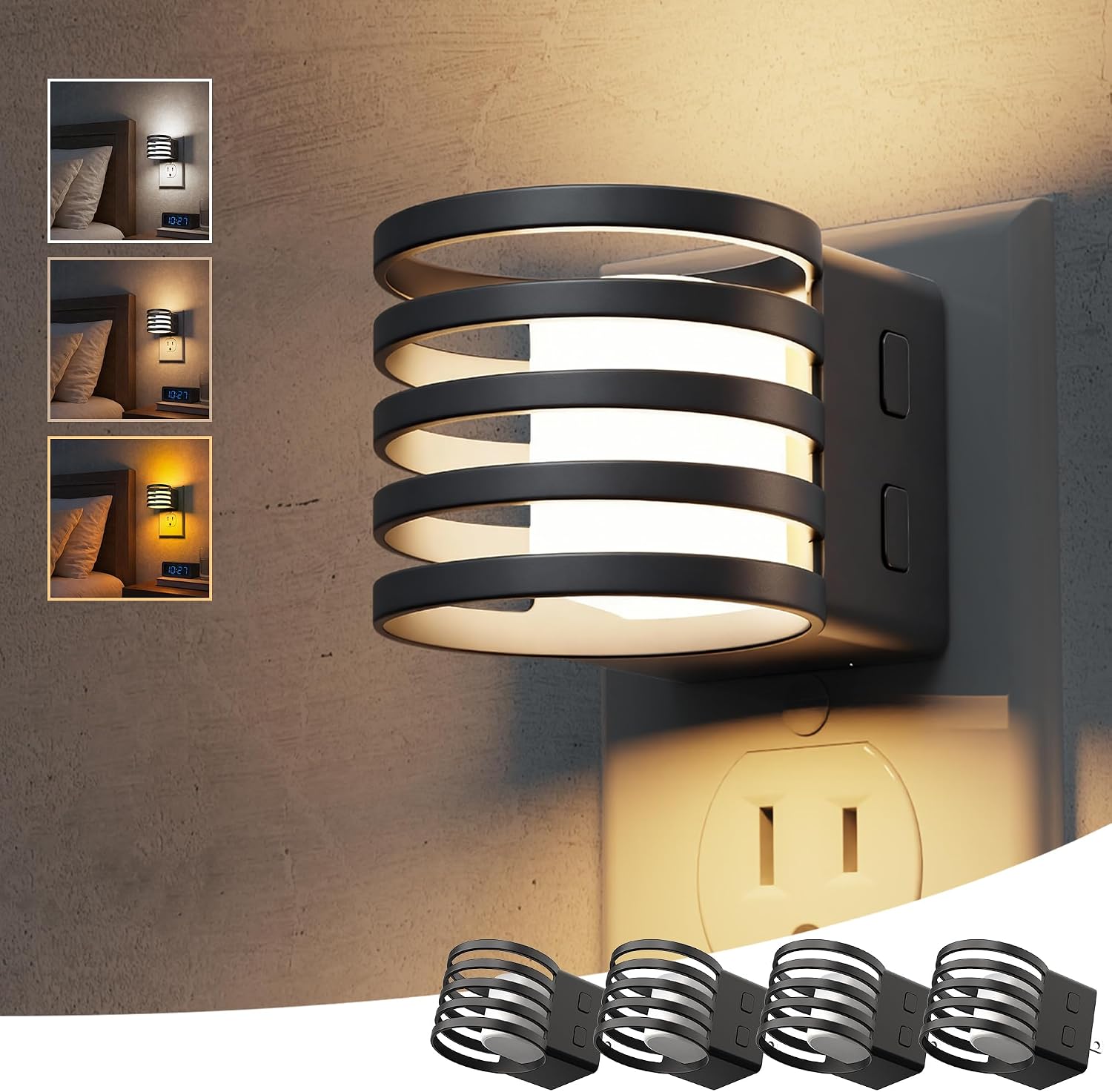 L LOHAS LED Night Light, 4 Pack 3CCT Night Lights Plug into Wall, Amber/3000K/5000K Adjustable Color Temperature Night-Lights, Dimmable…