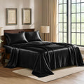 PureBedding Satin Sheets California King [4-Piece, Black] Luxury Silky Bed Sheets - Extra Soft 1800 Microfiber Sheet Set, Wrinkle, Fade, St…