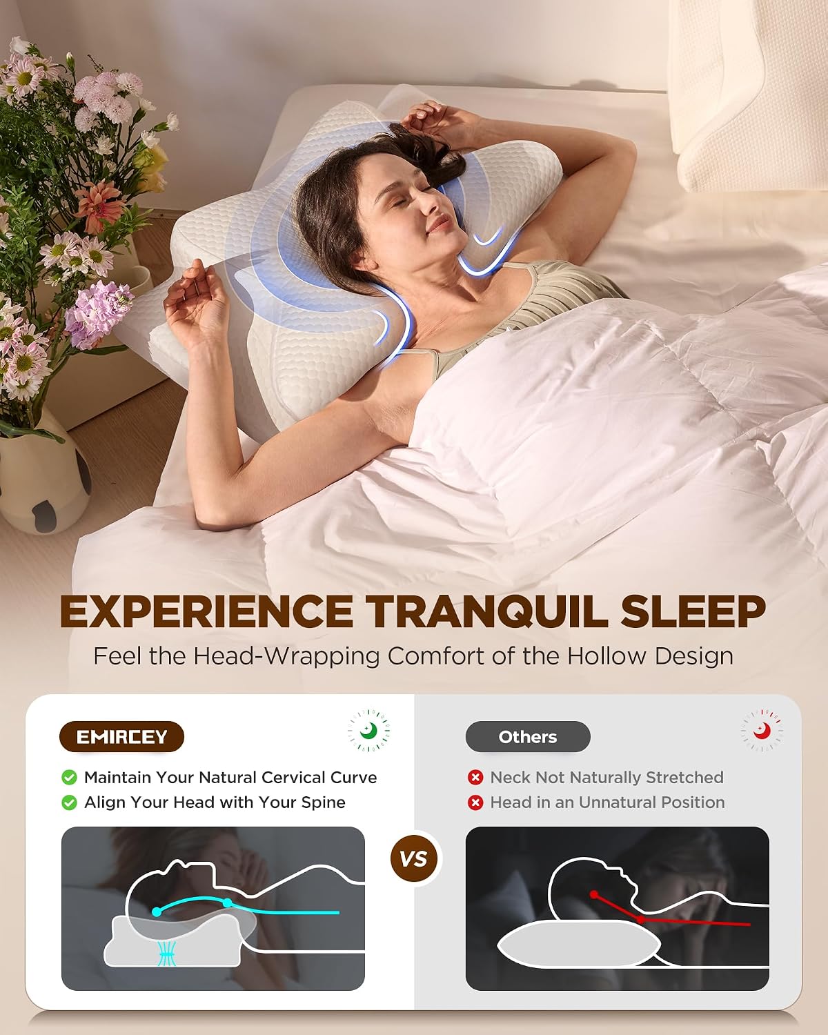 Emircey Sleep Cervical Neck Pillow Sleeping, Ergonomic Contour Side Sleeper Pillows Adults, Cooling Orthopedic Pillow Suppo…
