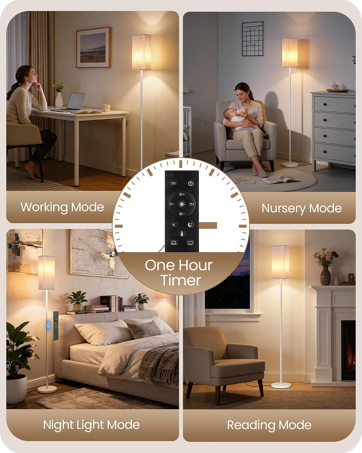 64.2'' Dimmable Floor Lamp for Living Room with Remote and Foot Switch, Corner Floor Lamp for Bedroom, Includes 10W A19 Bulb, Modern…