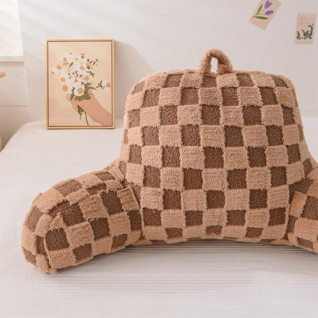 Aimuan Reading Pillow Checkered Bed Rest Wedge Backrest Checkerboard Pillow with Arms Back Support for Sitting Up in Bed Cushion Incline…