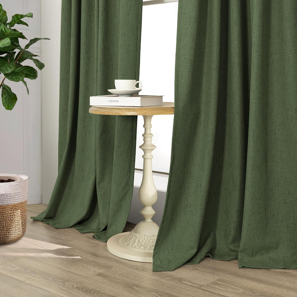 Pitalk Olive Green Blackout Curtains for Bedroom 96 Inches Long Floor Length 2 Panel Vintage Earth Tone Earthy Academia Dark Out Curtain fo…