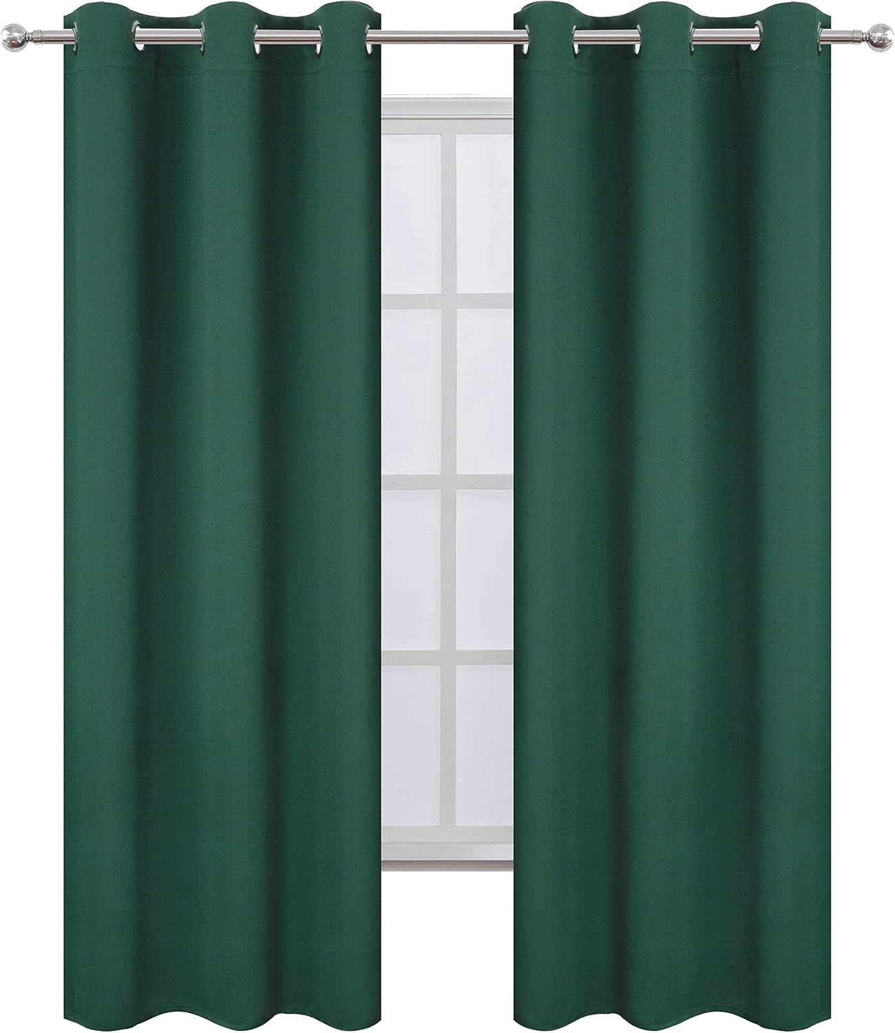 Lemomo Dark Green Blackout Curtains/42 x 84 Inch/Set of Two Panels Grommet Bedroom Curtains 84 Inch Green