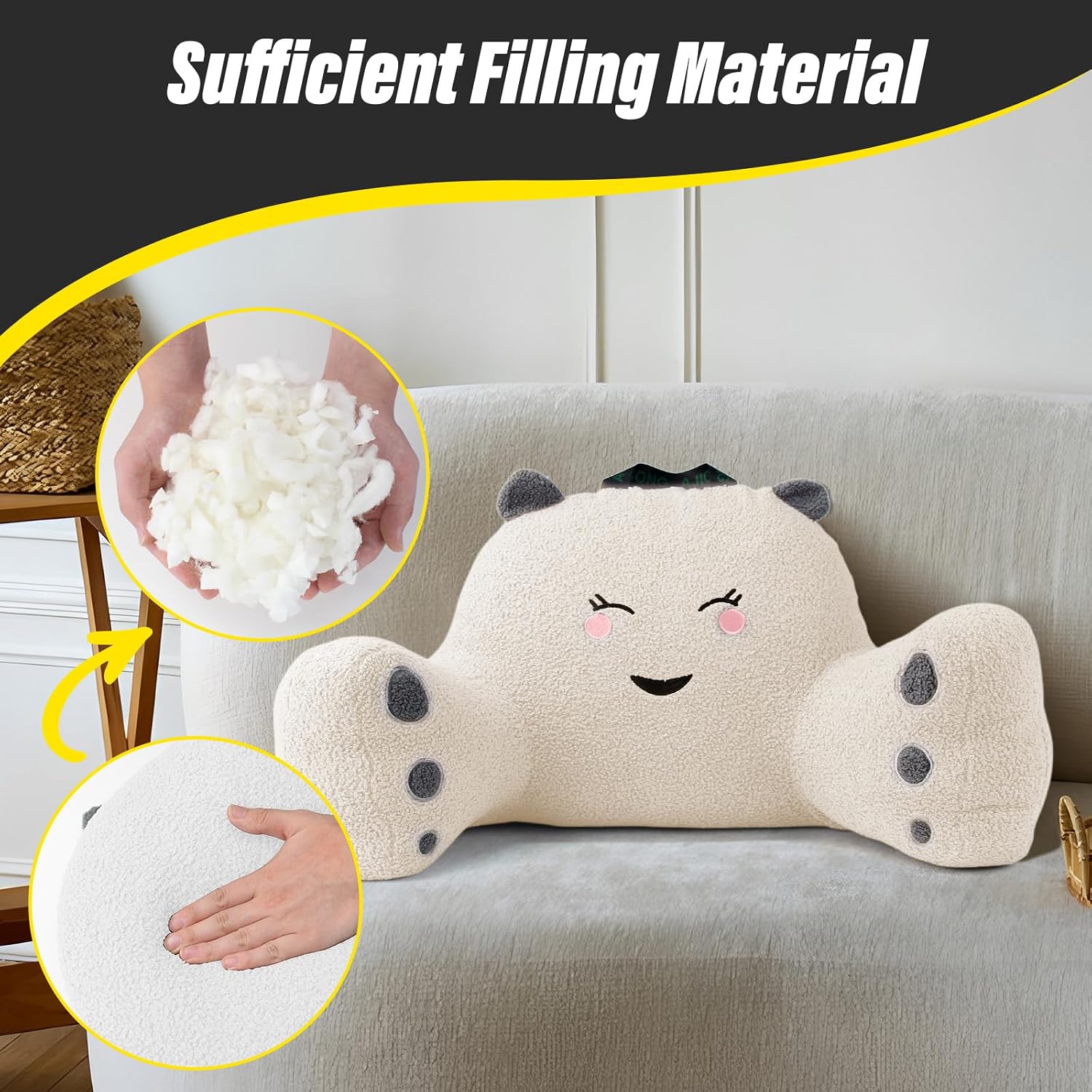 Ajicong Reading Pillow for Sitting in Bed Couch Teens/Adult, Back Rest Pillow for Sitting Up in Bed with Shredded Memory Foam, Includes Arm…