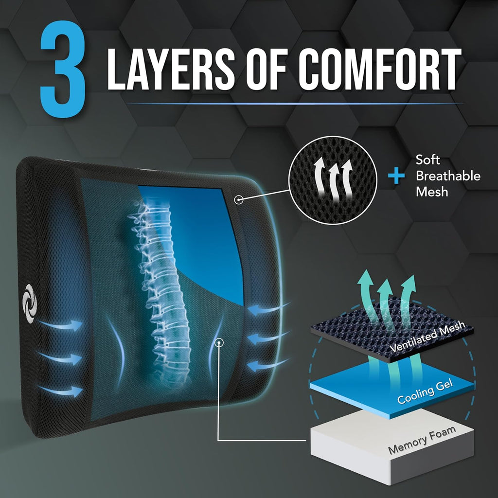 Samsonite Cooling Memory Foam Lumbar Support Pillow for Office Chair, Gaming Chair & Car Seat Automotive Ergonomic Back Cushion, Home…