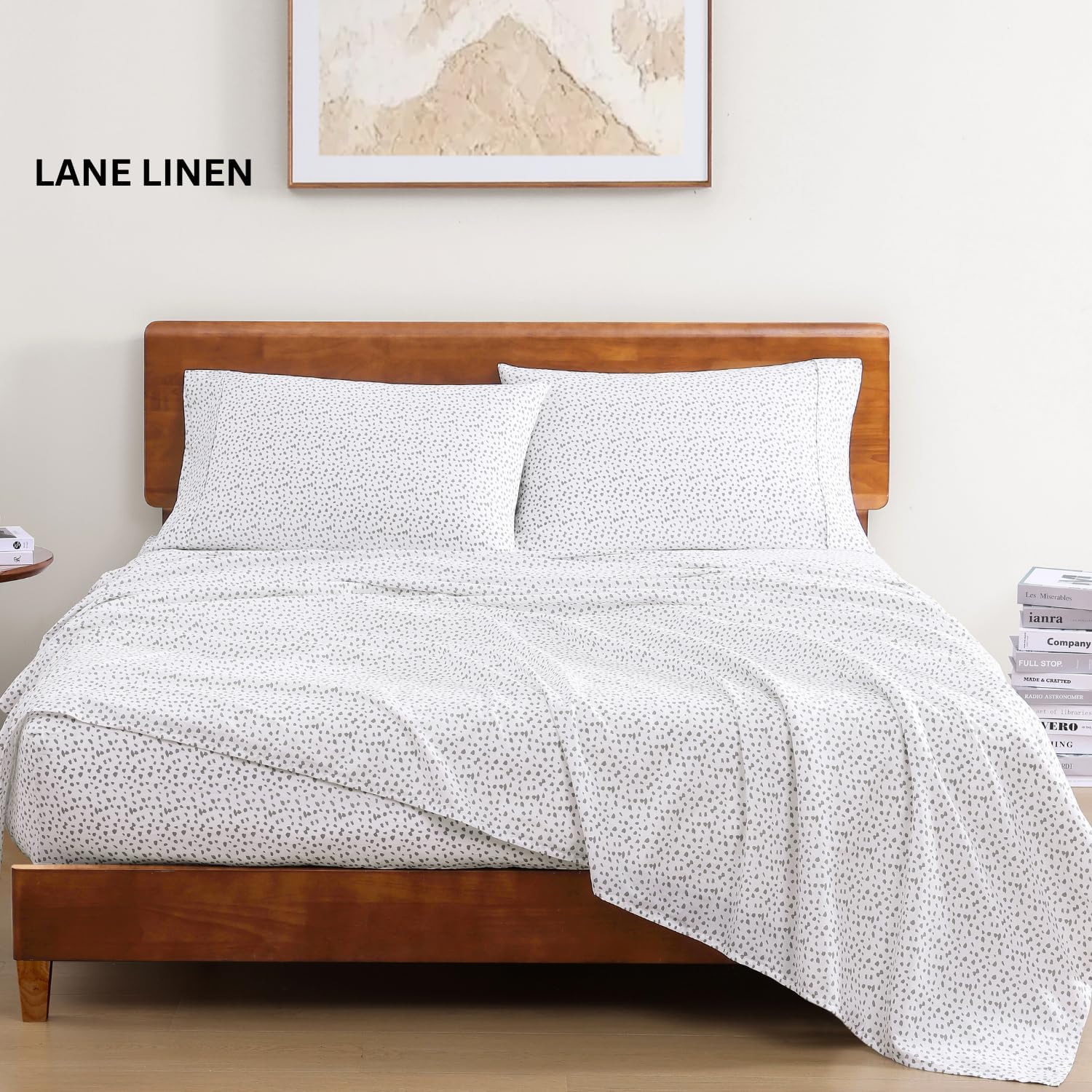 LaneLinen LANE LINEN Sustainably Produced 100% Organic Cotton Queen Sheet Set, Soft & Comfy Fully Elasticized Printed Bedding Sheets & Pill…