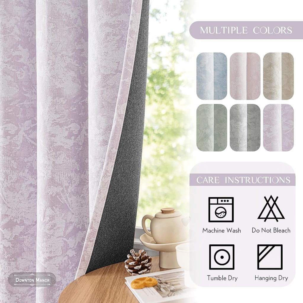 Beauoop Purple Floral Jacquard Blackout Curtains 84 Inches Long 2 Panels for Bedroom Living Room Chenille Flower Room Darkening Thermal…