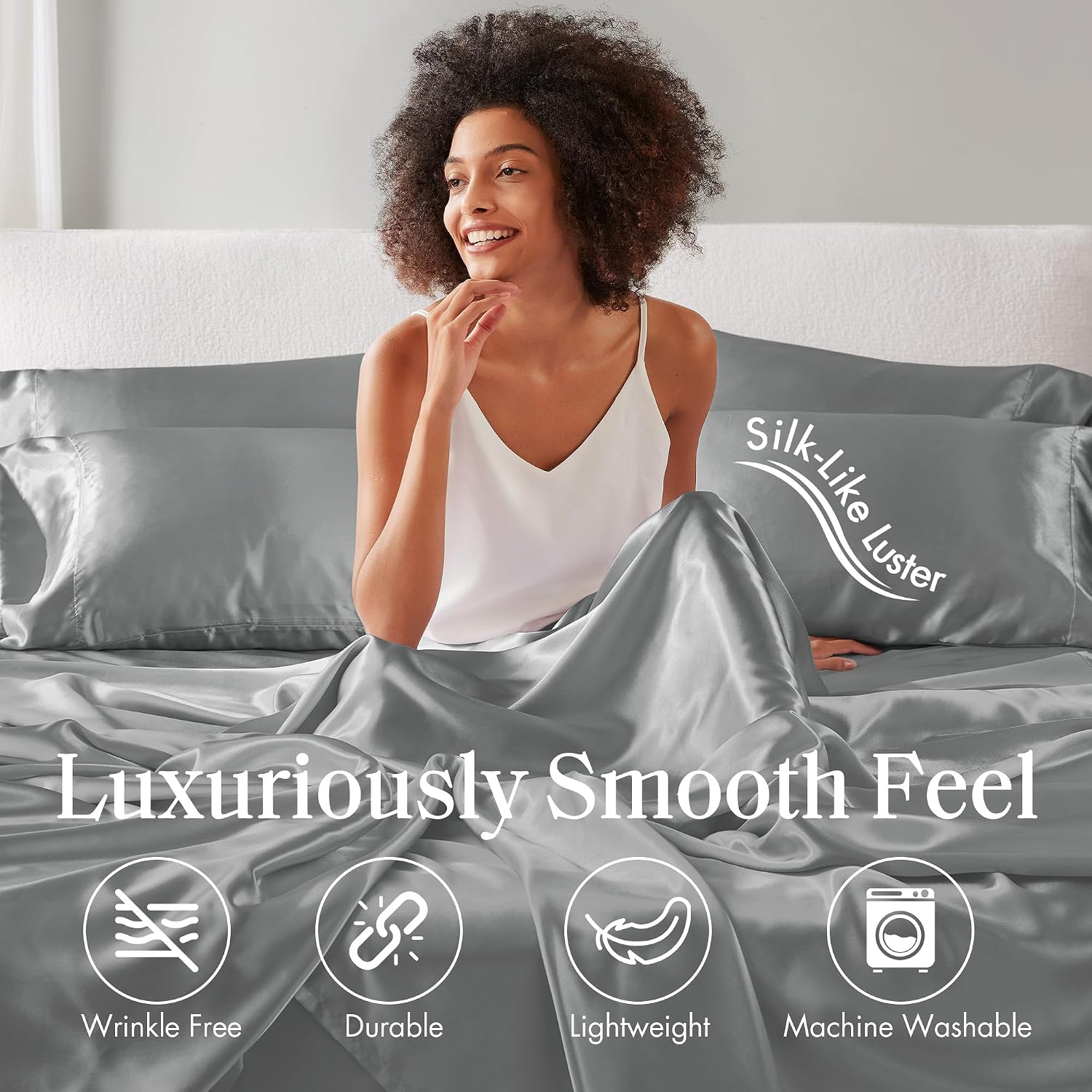 Madison Park Essentials Satin Sheet Set Luxury and Silky with Natural Sheen, Elastic 14" Pocket fits up to 16" Mattress, All Around…