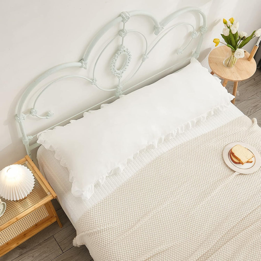 Merryword Boho White Body Pillowcase 20x54in - Ruffled Fringe Decor Sham White