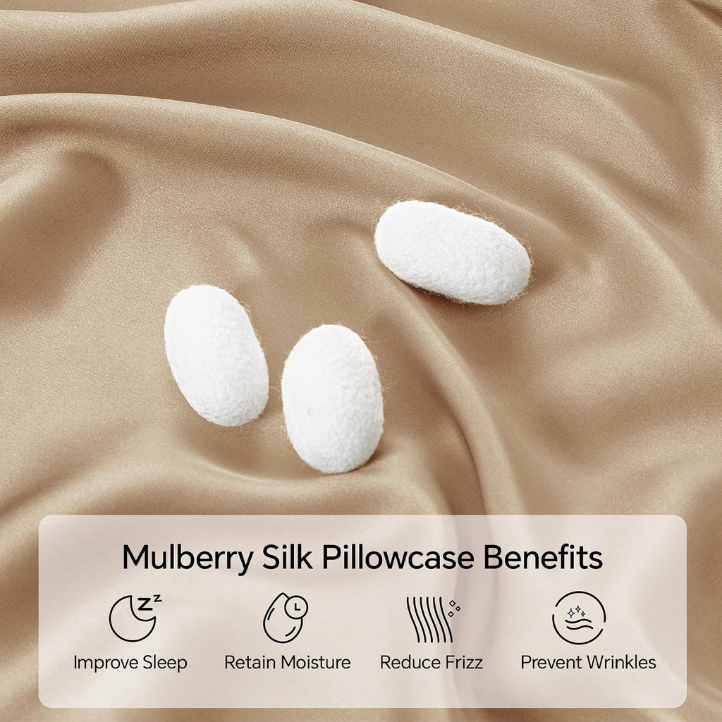Infiixso Mulberry Silk Pillowcase for Hair and Skin, Silk Pillow Cases Queen Size Set of 2 with Hidden Zipper 20x30 Inches, Smooth and Soft…