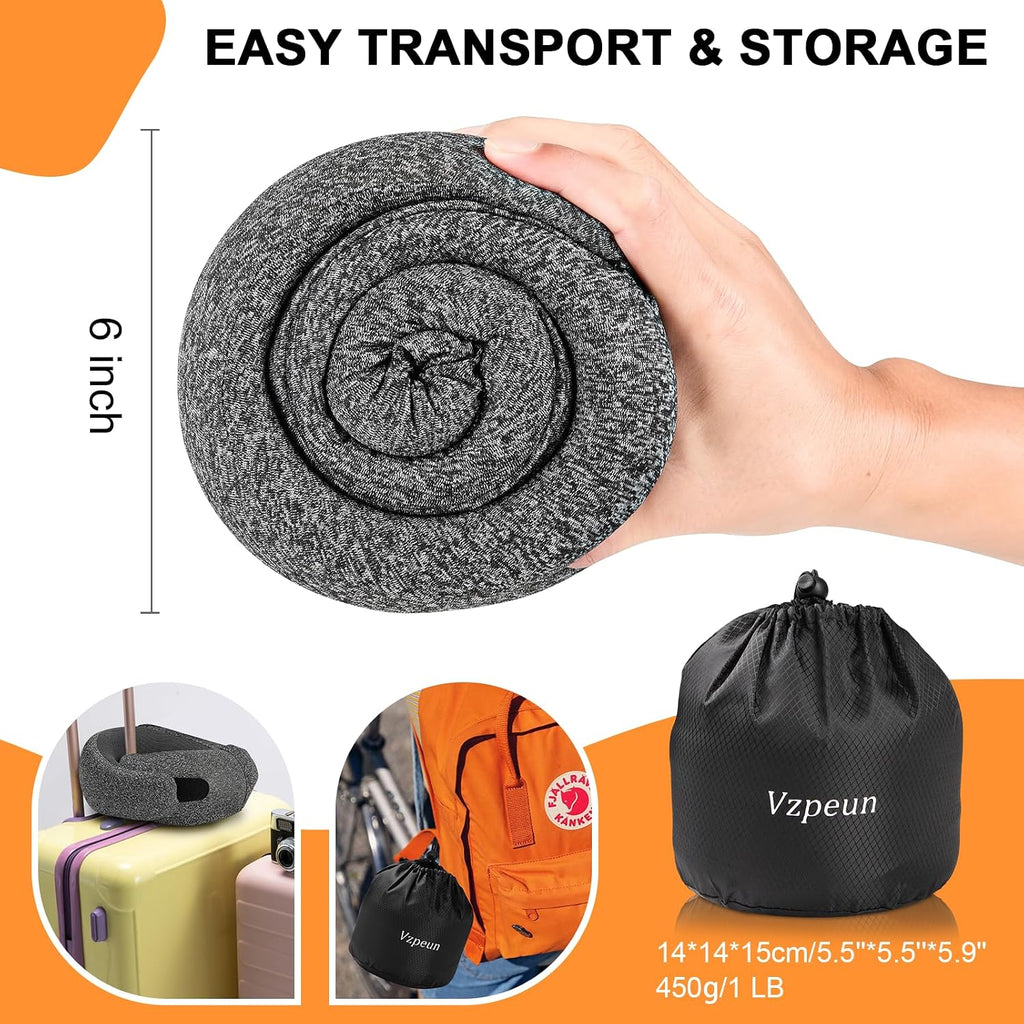 Vzpeun Travel Pillow - Hooded Neck Pillow Airplane Memory Foam Filling for Plane, Office, Cars Sleeping, Road Trip, Long Flights, Airplane…