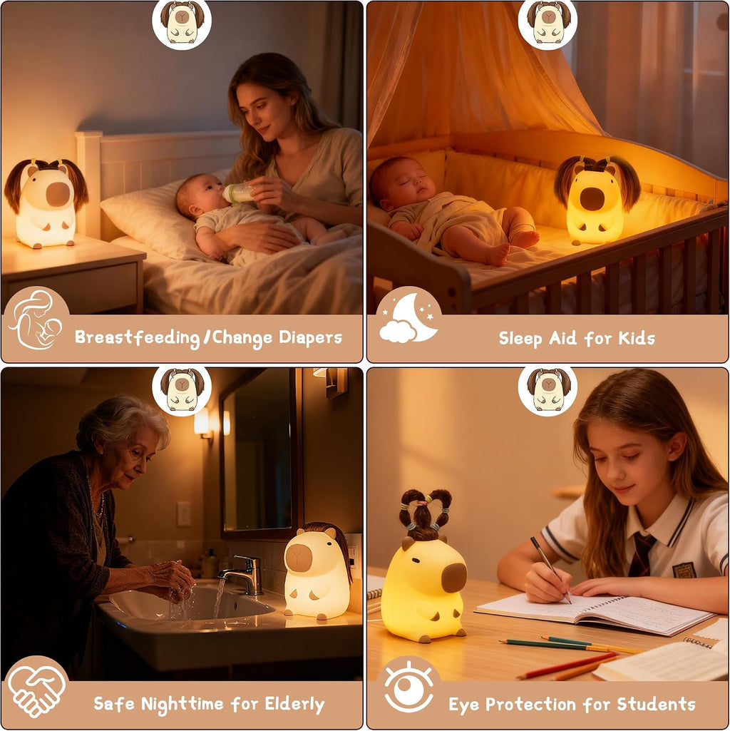 FAMIDUO-BrightenYourLife Cute Capybara Night Light with DIY Hairstyle, Squishy Silicone Lamp, Nursery Nightlight for Kids, Rechargeable Tou…