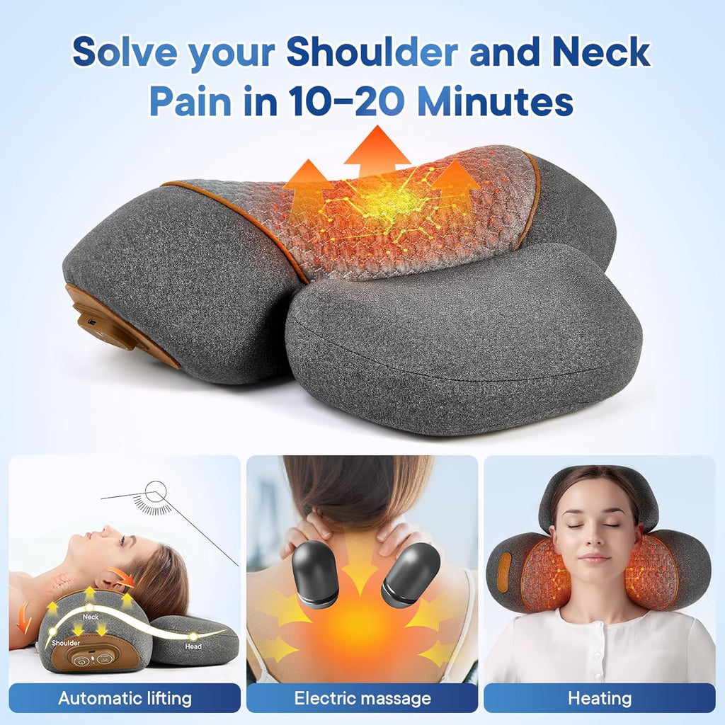 Gifey 3-in-1 Rechargeable Neck Massager Pillow with Heat, Vibration & Traction, Deep Tissue, Neck Hump Corrector & Cervical Support for Ho…