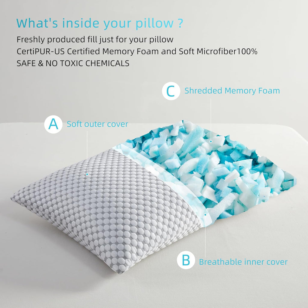 Saphreas Cooling Bed Pillows Standard for Sleeping, Luxury Hotel Shredded Memory Foam Pillows for Side Back Stomach Sleepers, Cool Firm Pil…