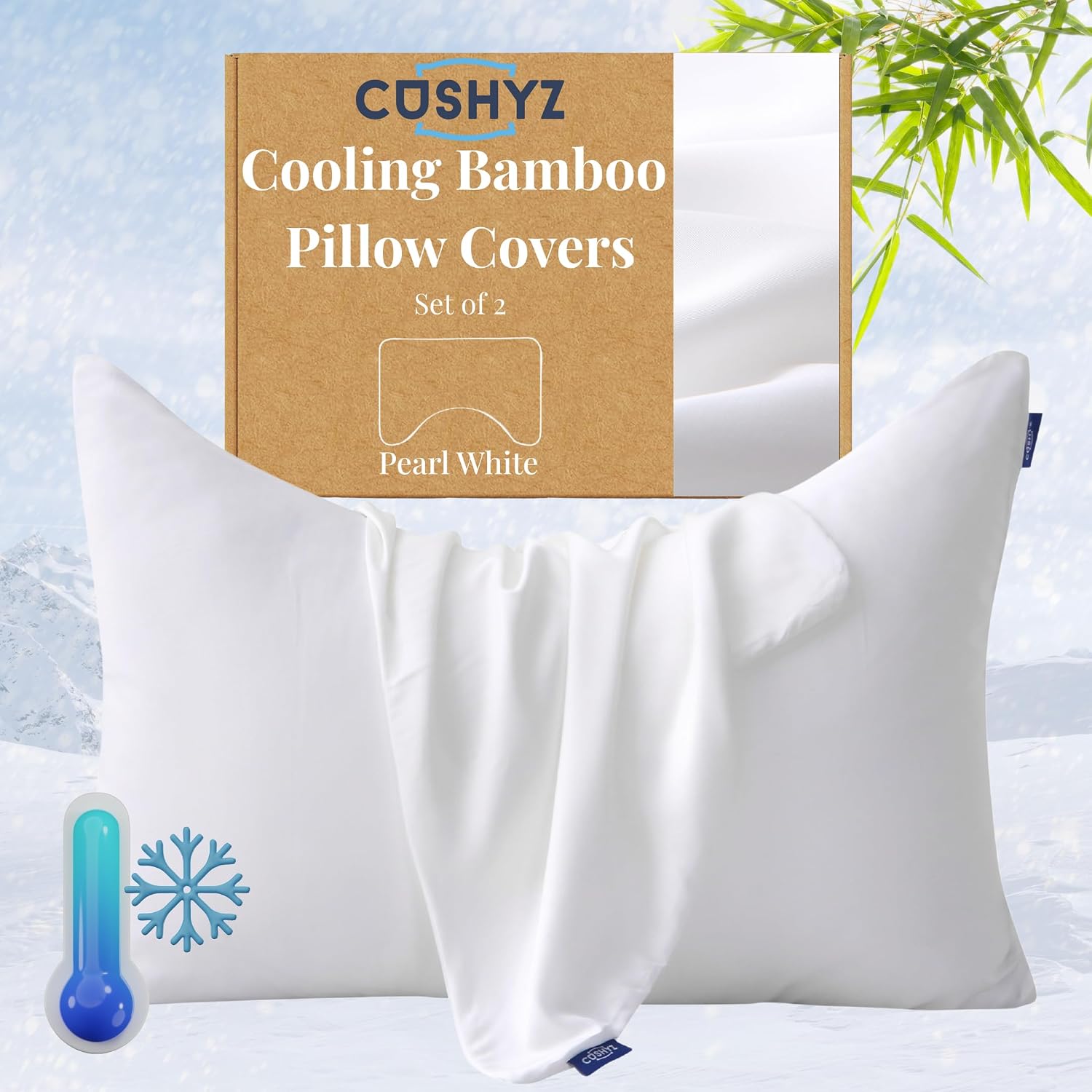 Cooling Pillow Covers for Curved Pillows – 2-Pack 28x20 Pearl White Moon-Shaped Zippered Pillowcases, 100% Rayon Derived from Bamboo…