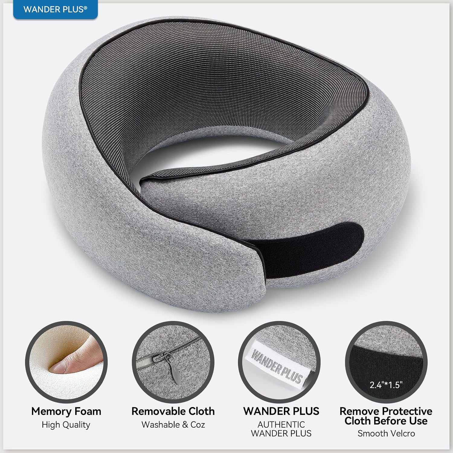 WANDER PLUS® Travel Neck Pillow, Pure Memory Foam Neck Pillow for Airplanes, Comfortable Breathable Cover, 360 Degree Support Ergonomic…