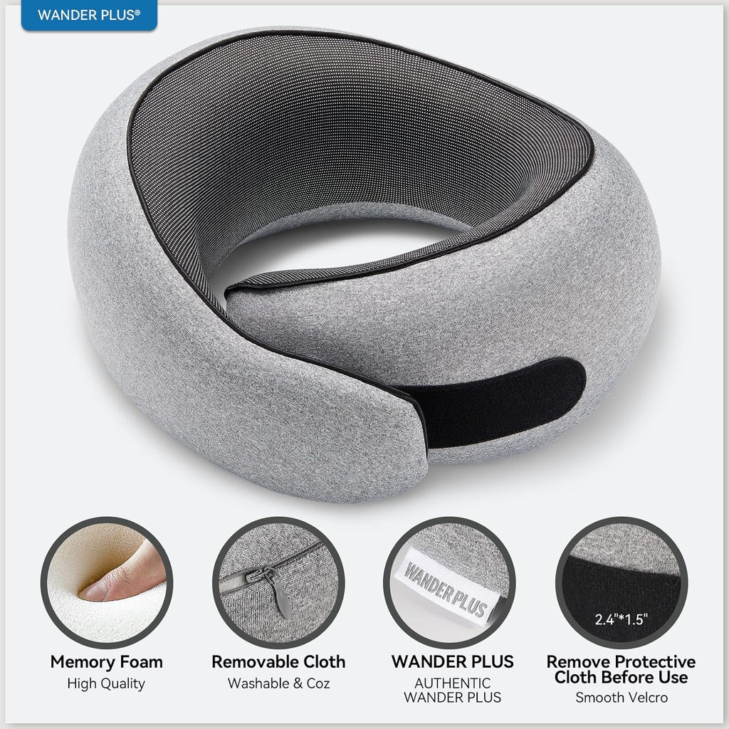 WANDER PLUS® Travel Neck Pillow, Pure Memory Foam Neck Pillow for Airplanes, Comfortable Breathable Cover, 360 Degree Support Ergonomic…
