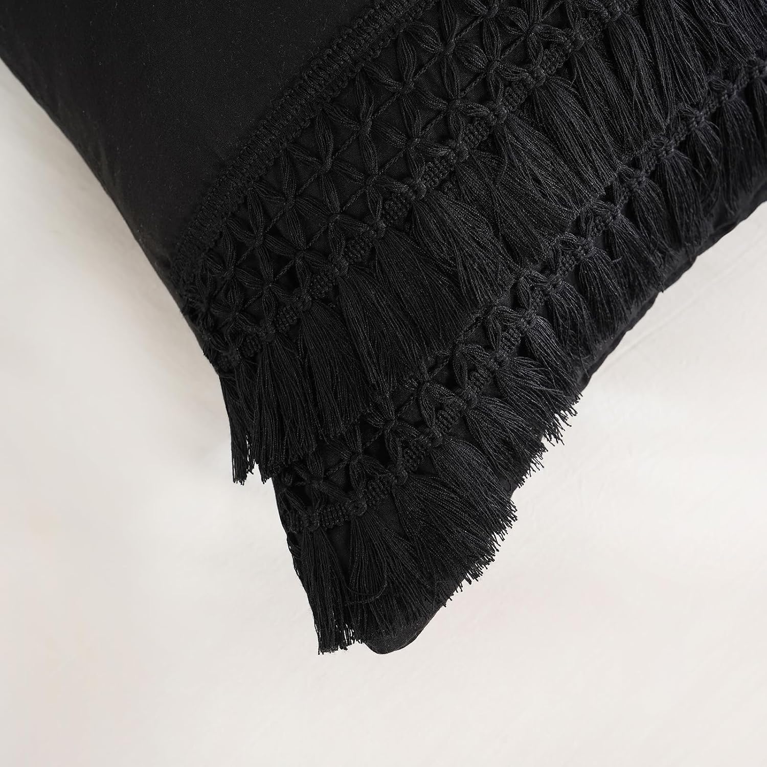 Moveover MOVE OVER Black Body Pillow Cover 20x54 Macrame Tassel Decor Design Boho Body Pillow Case Cover with Pocket Closure Black