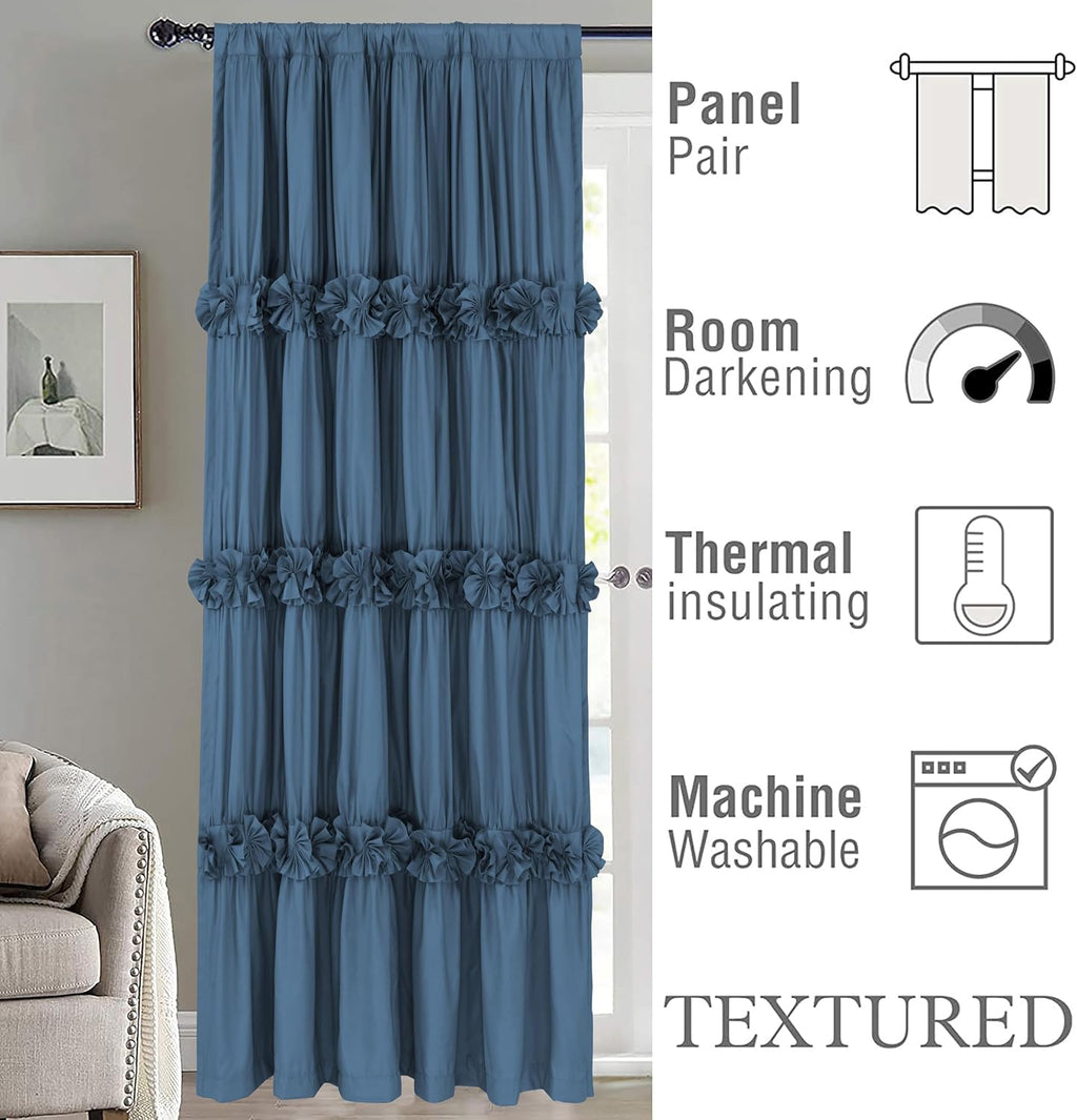 Homechoice Decor Thermal Insulated Blackout Window Curtains, 54" W x 84" L x 2 Panels, Boho Ruched Window Treatments with 3 Rows of…