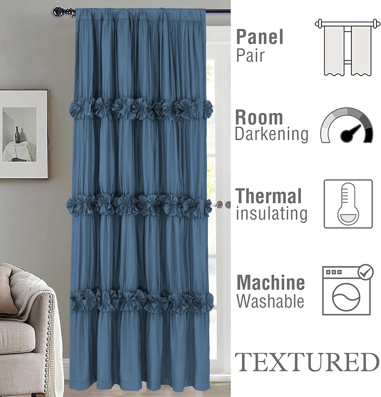 Homechoice Decor Thermal Insulated Blackout Window Curtains, 54" W x 84" L x 2 Panels, Boho Ruched Window Treatments with 3 Rows of…