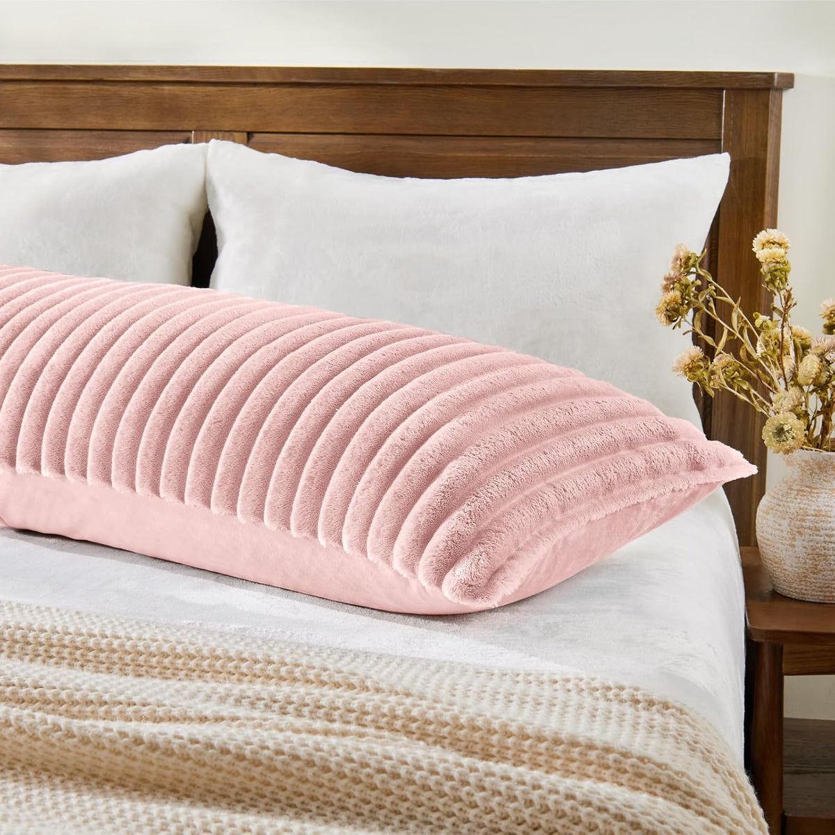 Bedelite Fluffy Faux Fur Body Pillow Cover with Zipper, Luxury Plush 3D Striped Pillow Cover 20x54 Inches, Super Soft and Cozy Long Body Pi…