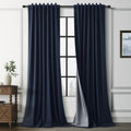 Guken Navy Blue 100% Blackout Linen Curtains for Living Room 102 Inches Long 2 Panels Set Elegant Textured Back Tab Hook Belt Room Darkenin…