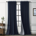 Guken Navy Blue 100% Room Darkening Linen Curtains for Bedroom Sliding Door 120 Inches Long 2 Panel Sets Textured Modern Back Tab Blackout…