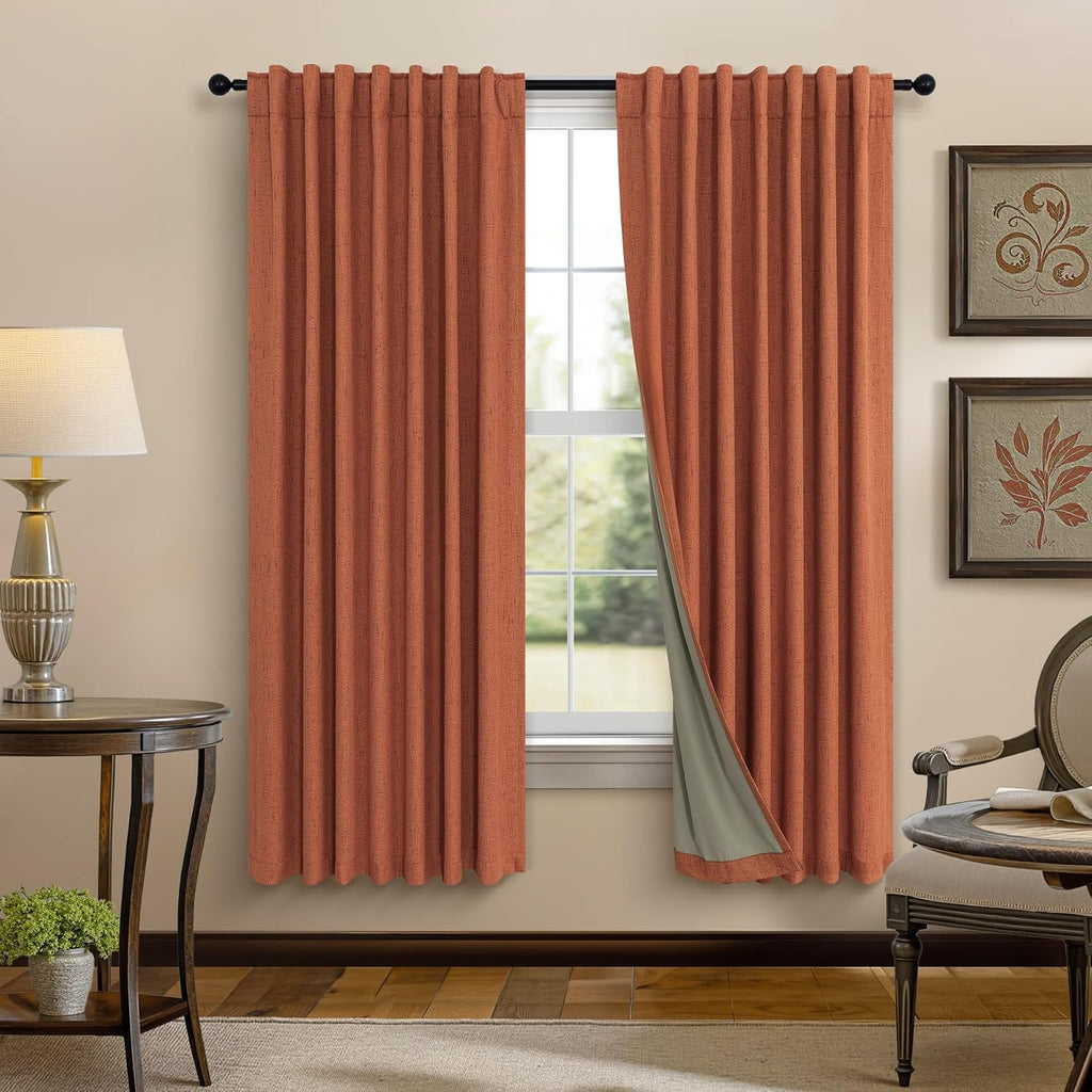 Pitalk Terracotta Black Out Curtains 72 Inch Long Western Blackout Window Curtain & Drapes 72 Inch Length 2 Panel Viral Retro Vintage Linen…