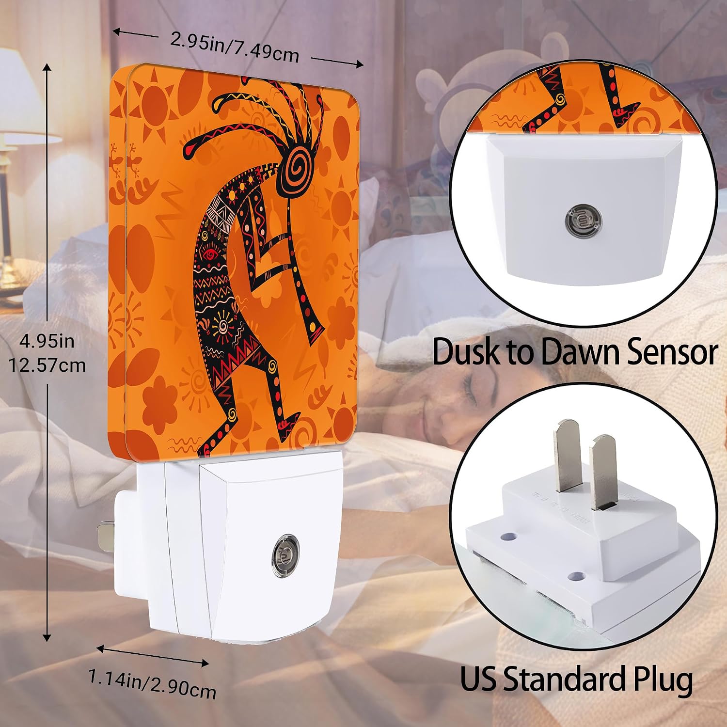 Ethnic African Deity Night Light, Kokopelli Plug into Wall with Dusk to Dawn Light Sensors, Warm Nightlights for Bedroom…
