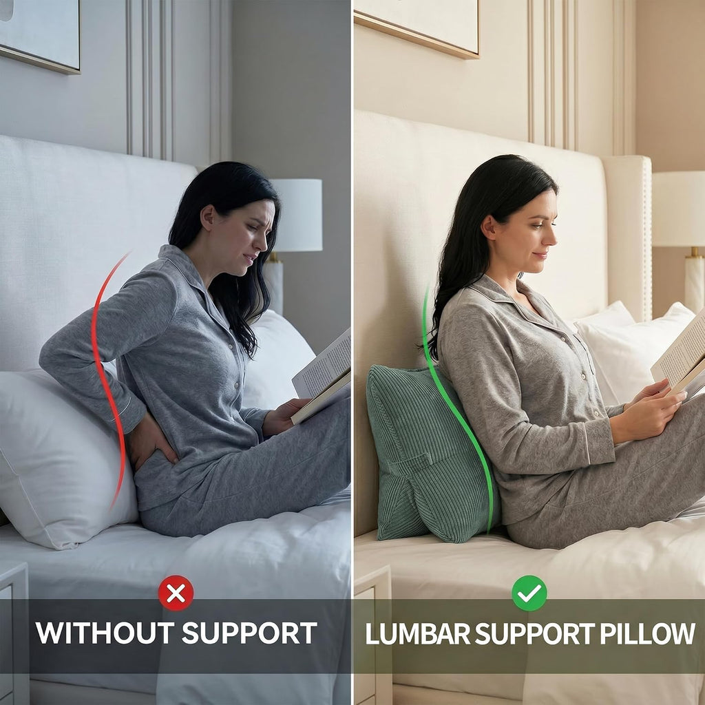Ailuteie Pat. Pend. Corduroy Lumbar Support Pillow for Sitting and Posture Support, Triangle Cushion for Bed, Sofa or Couch, Reading Back P…