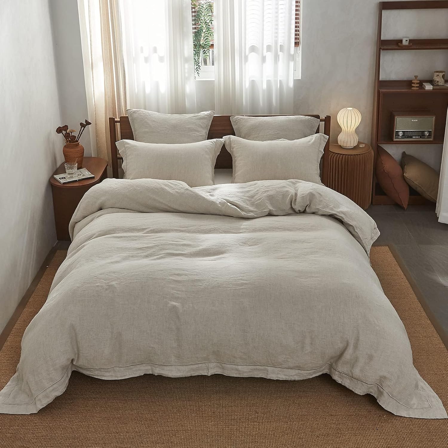 Simple&Opulence 100% Washed Linen Duvet Cover with Embroidered, 2 Pieces Soft Farmhouse Comforter Set with Button Closure,1…