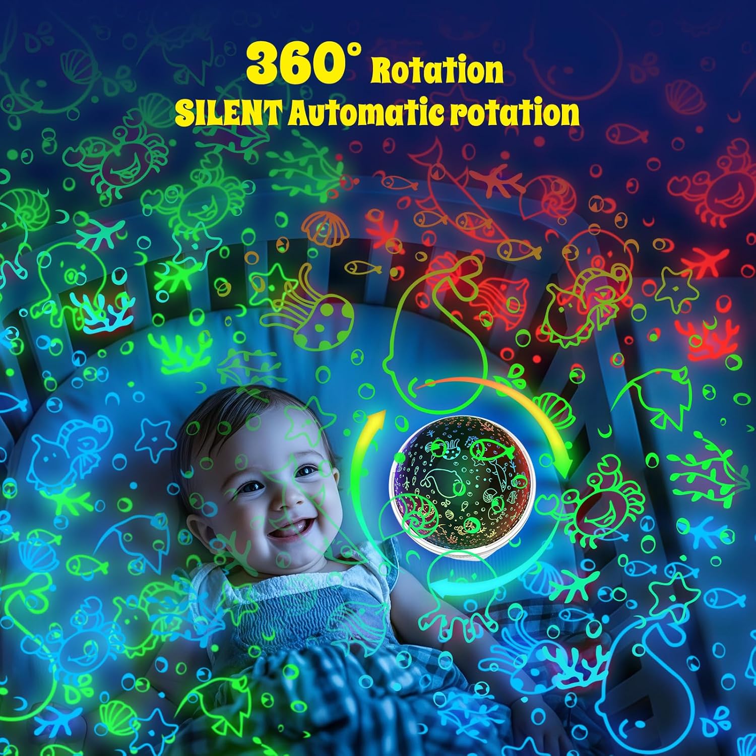 Night Light Projector, Night Light for Kids Room with Remote and Timer,360° Rotation,3 Projection Films,18 Light Modes,8 Lullaby…
