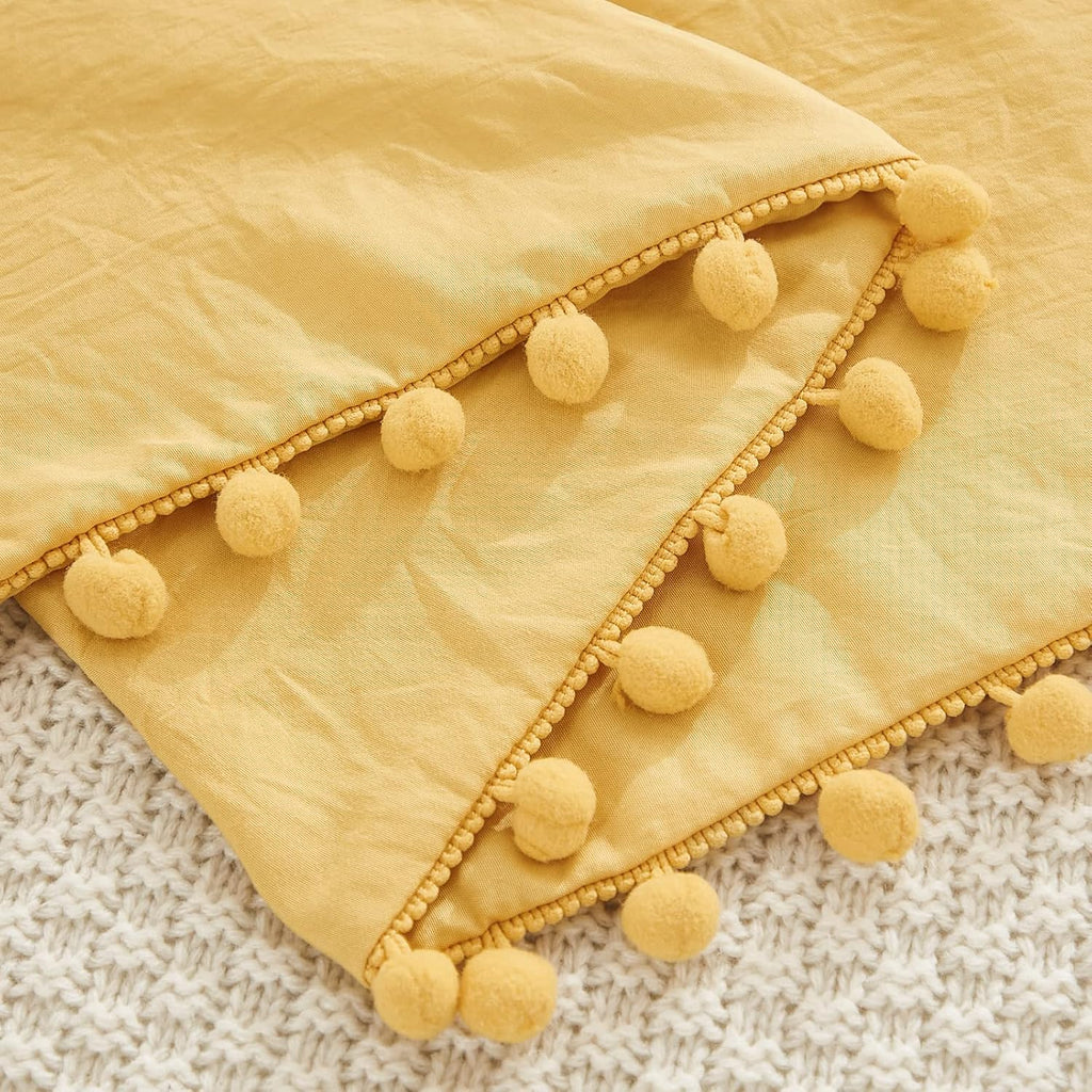 Moveover Yellow Body Pillow Cover Boho Body Pillow Cover Ginger Yellow Pom Poms Fringe Design Body Pillowcases 20x54 Inches Decorative Long…