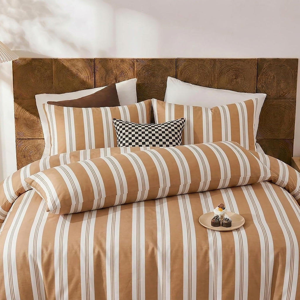 Merryword Khaki Striped Pillowcases, 100% Cotton Pillow Cases, Queen Size Pillowcases, Luxury Linen Like Pillowcase, Soft Breathable Stripe…
