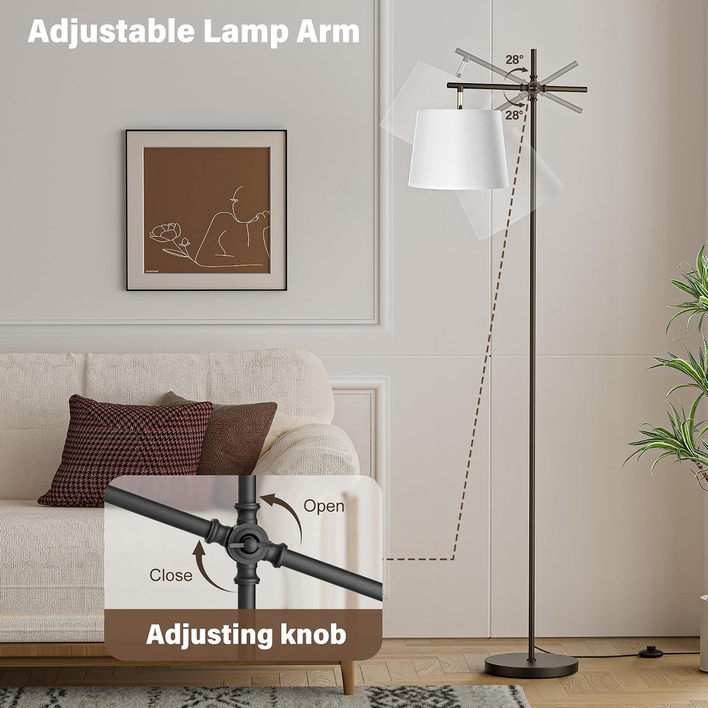 SIBRILLE Floor Lamp with Linen Shade, Dimmable Tall Standing Lamp with Remote Control & 3 Color Temperatures Bulb, Modern Swing Arm Floor…
