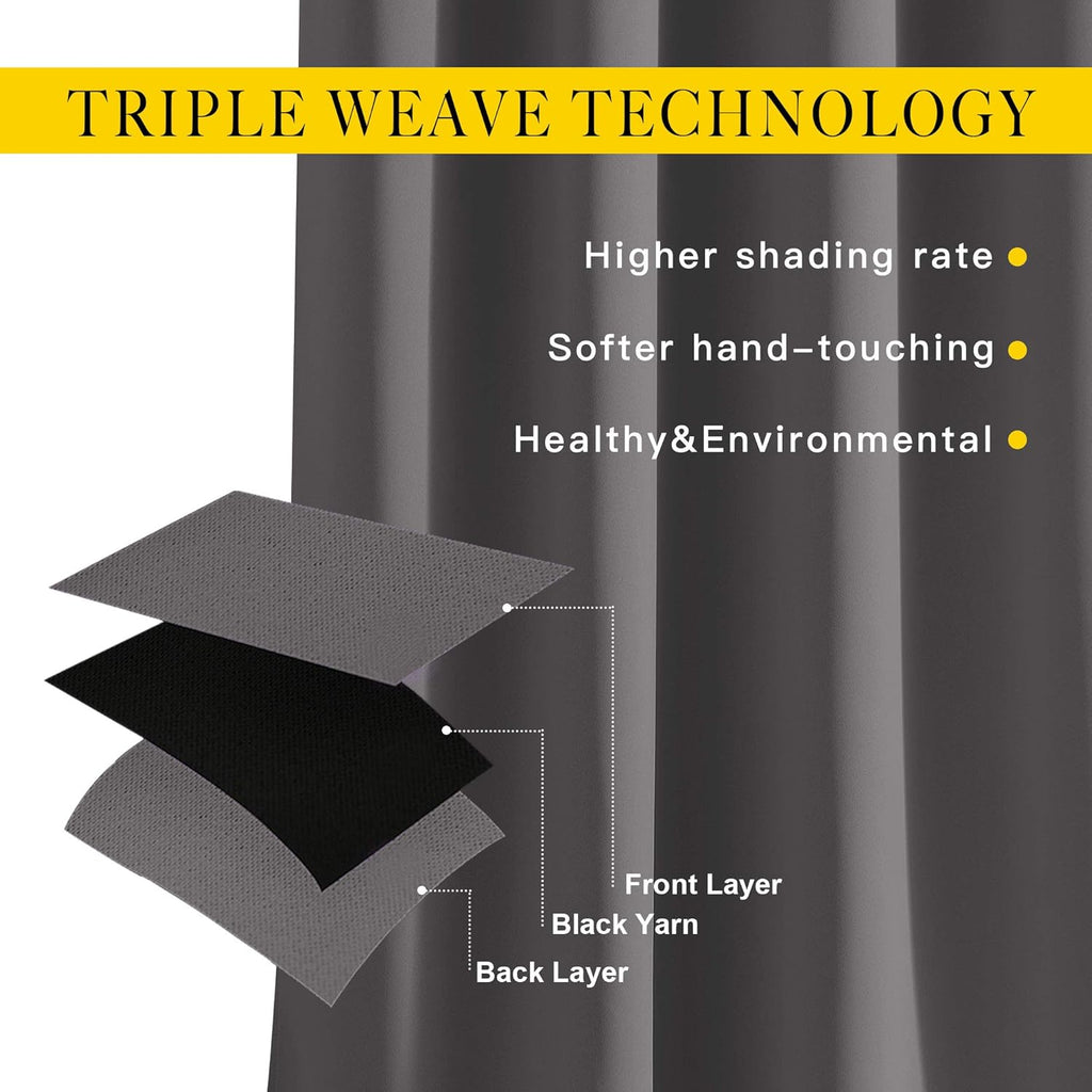 NICETOWN Blackout Curtains Panels for Bedroom - 3 Pass Microfiber Noise Reducing Thermal Insulated Solid Ring Top Blackout Window Drapes…