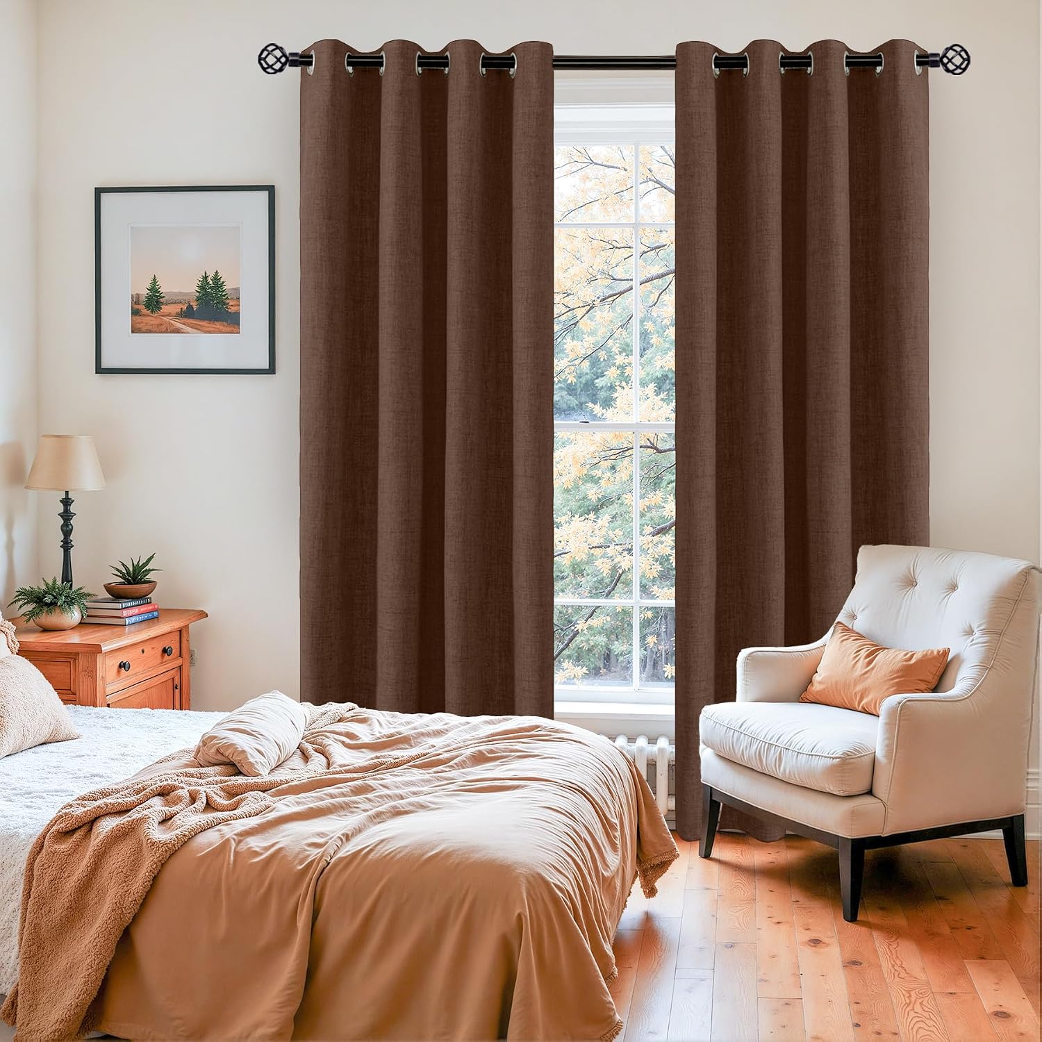 YoungsTex Brown Linen Blackout Curtains 84 Inches Long for Living Room, Dark Chocolate Thermal Insulated Drapes with Grommet Room Darkening…