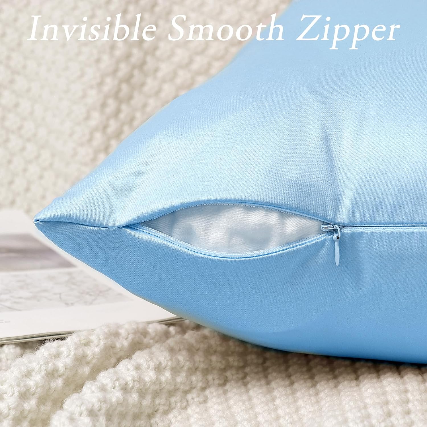 Faylapa 4 Pack Satin Throw Pillow Cases, Sky Blue Heavy Silk Satin Decorative Pillow Covers Solid Dyed Soft Pillow Cover Home Decor,16" x…