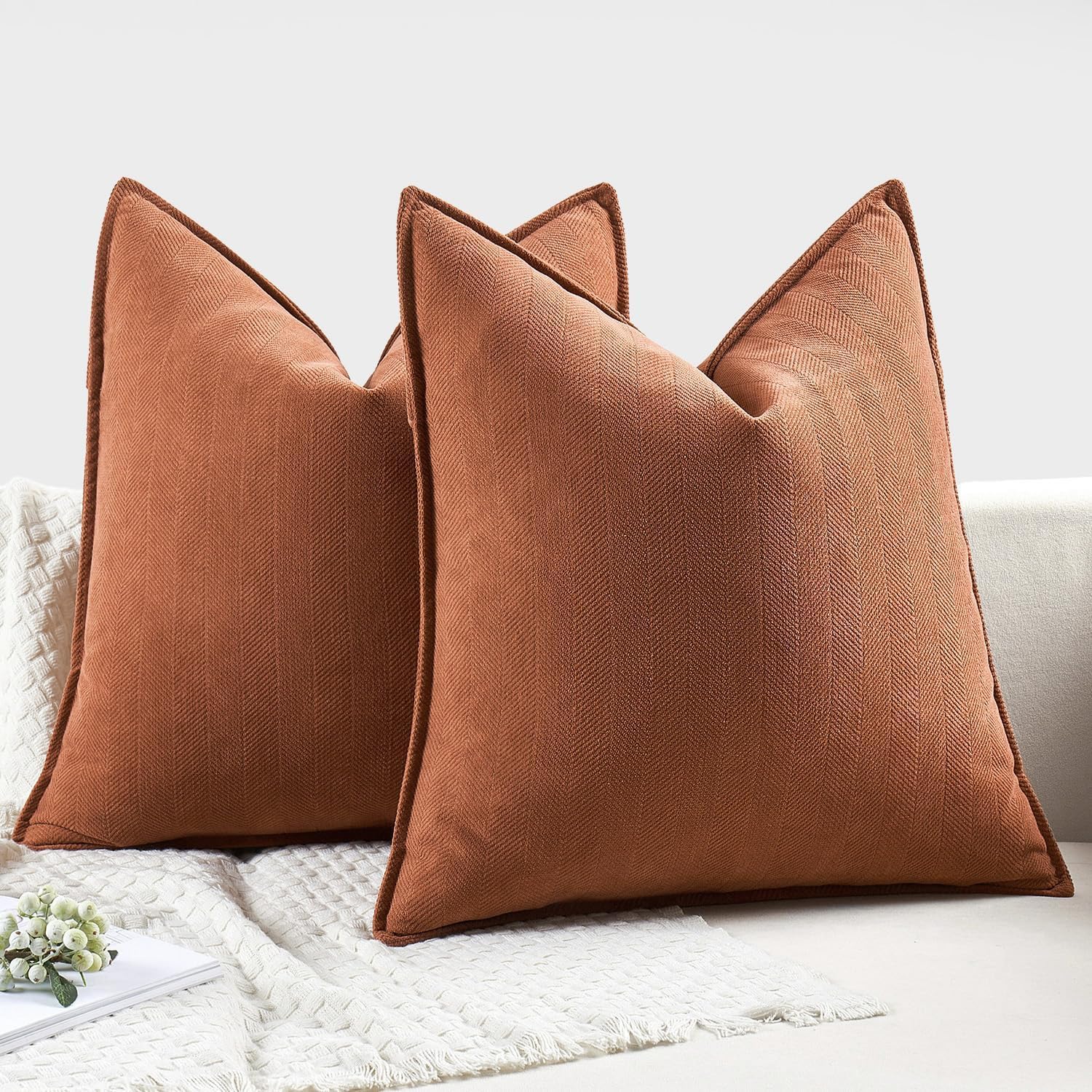 MIULEE Pack of 2 Burnt Orange Decorative Pillow Covers 20x20 Inch Soft Chenille Luxurious Couch Throw Pillows Farmhouse Cushion Covers…