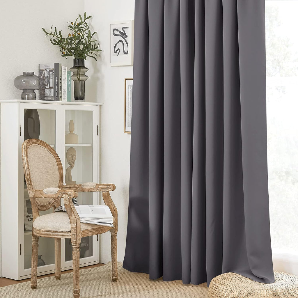 RYB HOME Grey Curtains Extra Long, Thermal Insulated Curtain Panels for Kitchen, Rod Pocket Room Darkening Privacy Large Window Drapes…