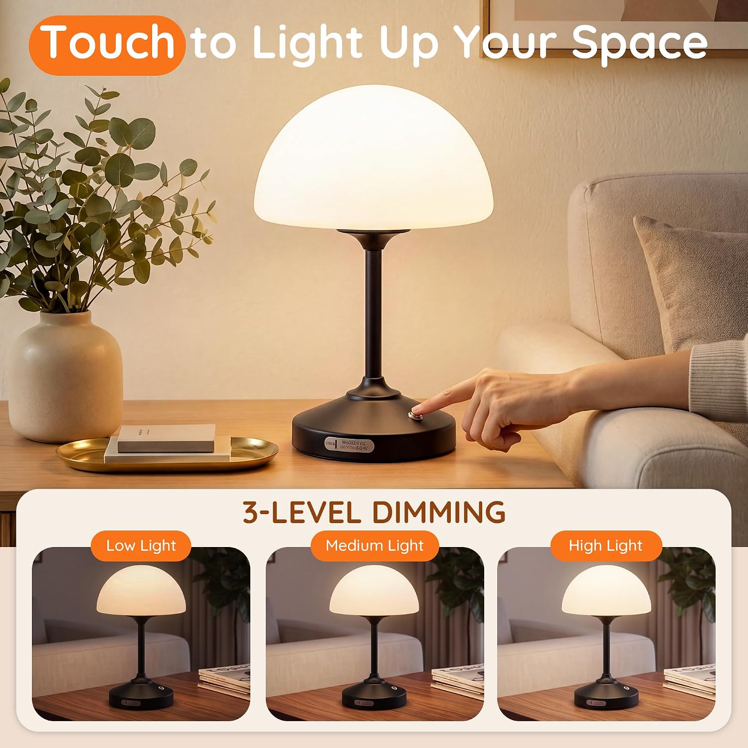 Dawnwake Table Lamp Cordless Lamp for Bedroom, Small Bedside Desk Table Lamp,5000mAh Rechargeble Battery Operated Dimmable Table…